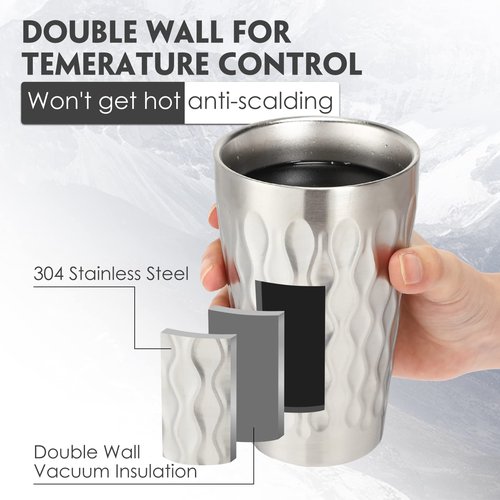 Mimorou 8 Pack 16oz Stainless Steel Cups Pint Cup Metal Double Layer Insulated Drinking Beer Water Tumbler Camping Reusable Stackable for Office Party Hot Cold Drink(Wave Pattern)