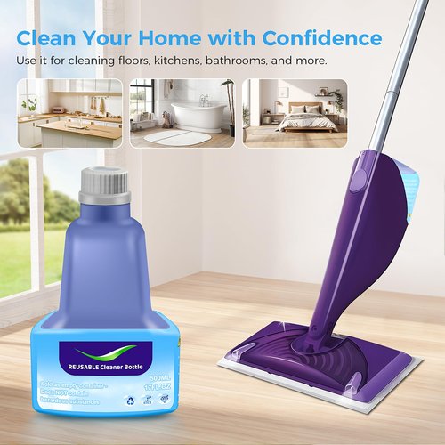 Ndoge Replacement Bottle for Swiffer® Wet Jet™ Mop, Refillable, 500 ML Leak-Proof HDPE Refillable Bottle, 17 FL OZ Solution Bottles with 14 Sealing Pads and 1 Folding Funnel