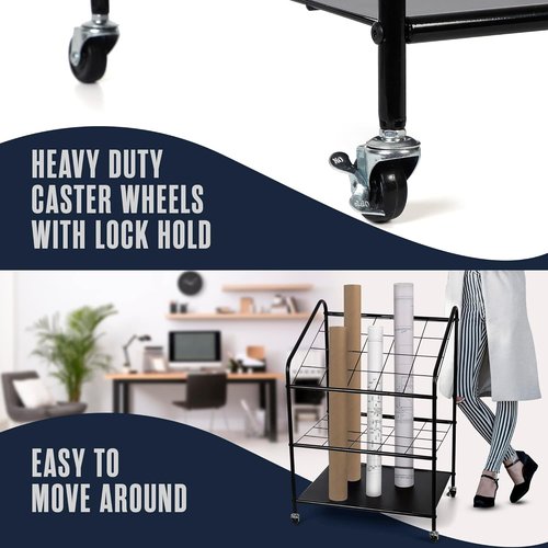 Houseables Blueprint Holder - 20 Slot Architect Storage Rack on Wheels | Durable Print Organizer