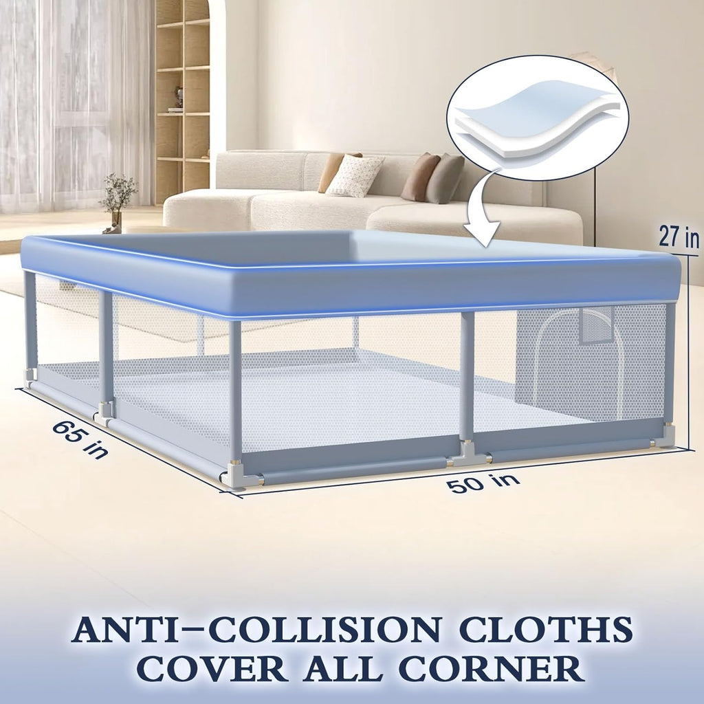 XVISHX Baby Playpen - 65 x 50 Inch Indoor & Outdoor Playard with Soft Breathable Mesh - Grey
