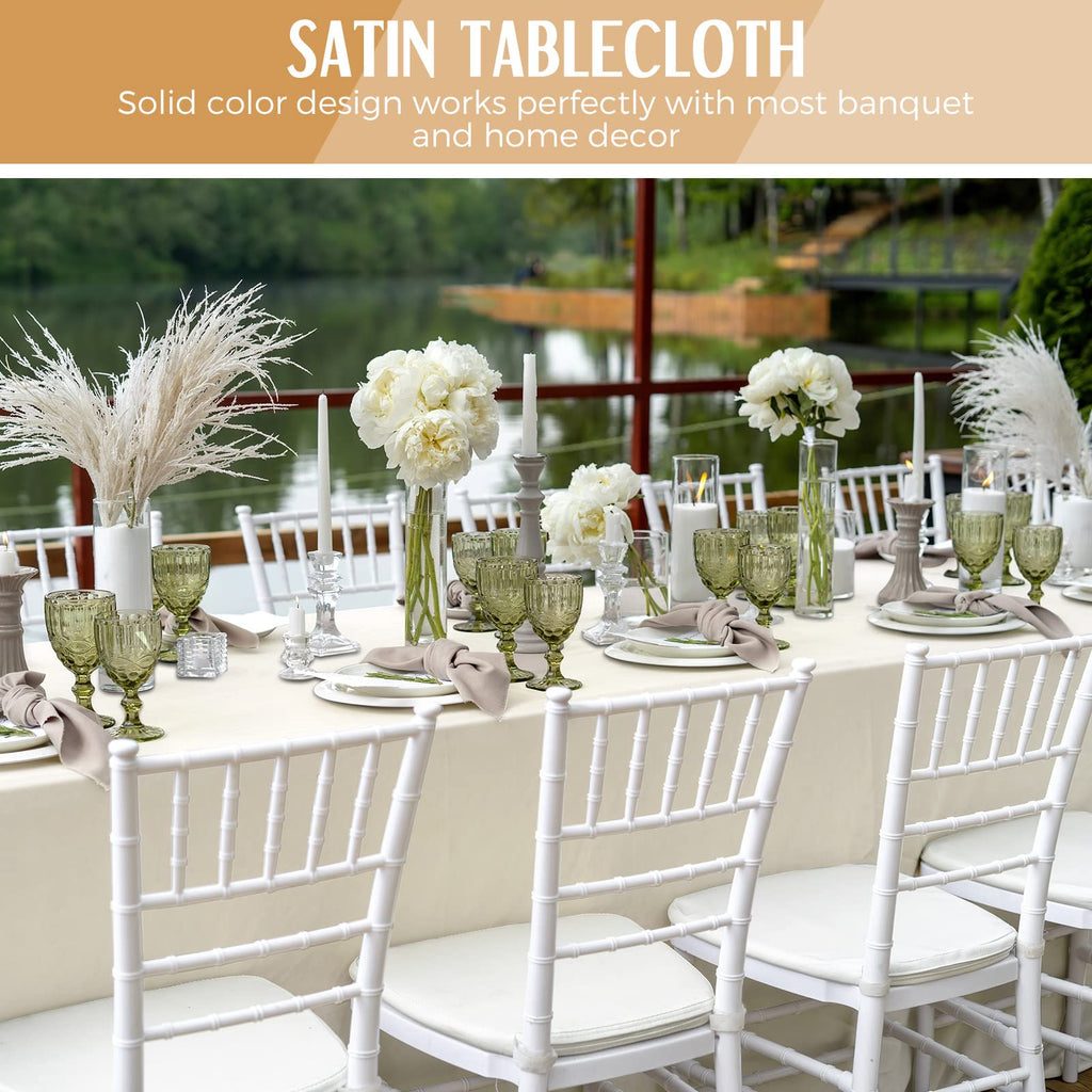 Lounsweer 8 Packs Satin Tablecloth 102 x 58 Inches Rectangle Table Cover Silk Smooth Fabric Party Table Cloth for Rectangle Parties, Holiday Dinner Wedding Banquet Decoration(Ivory)