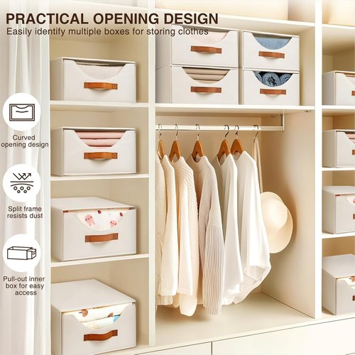 Homsorout Stackable Storage Drawers - Collapsible Fabric Bins for Closet Organization | 4-Pack Beige