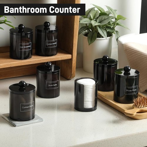 **Skiennix Acrylic Qtip Holder Dispenser - Clear Plastic Apothecary Jar Set for Cotton Swabs & Makeup Storage**