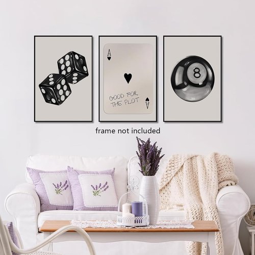 BOKPEN Poker Dice Wall Art - Funky Retro Y2K Canvas Prints for Game Room | 12x16in Unframed