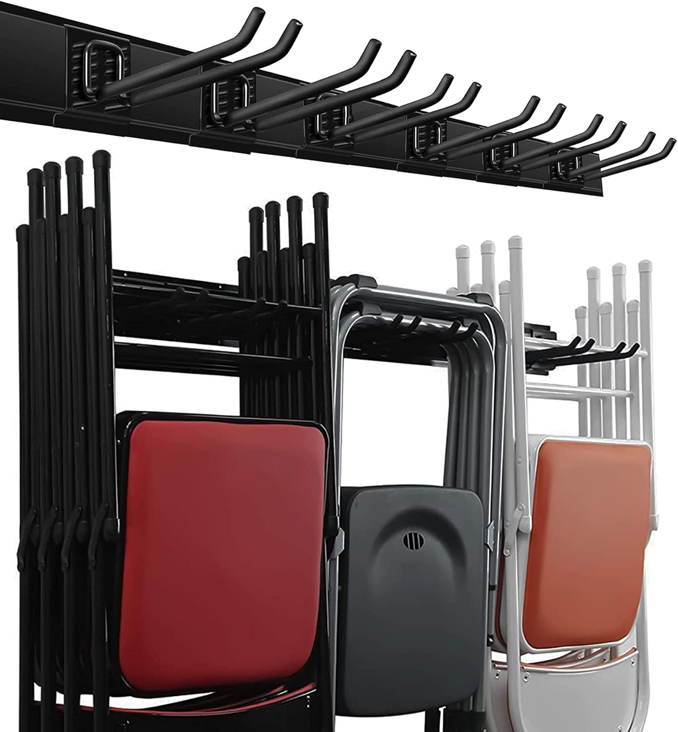 Wallmaster Garage Storage Organizer - Heavy-Duty Wall Mount Tool Rack with 6 Adjustable Hooks | 48-Inch Tracks, 450lb Capacity