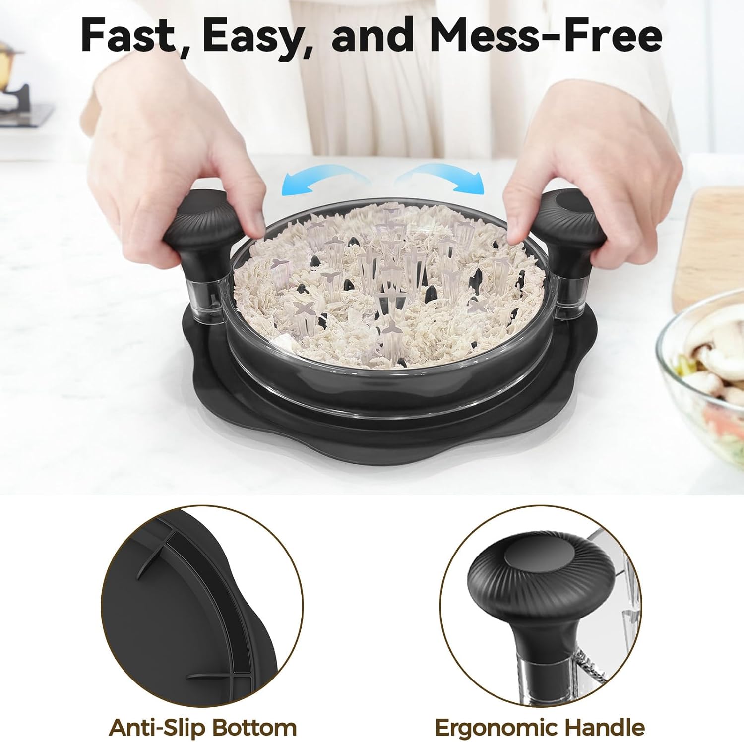 Ukeetap 10" Pro Chicken Shredder Tool - BPA-Free, Ergonomic Design & Anti-Slip Base, Black