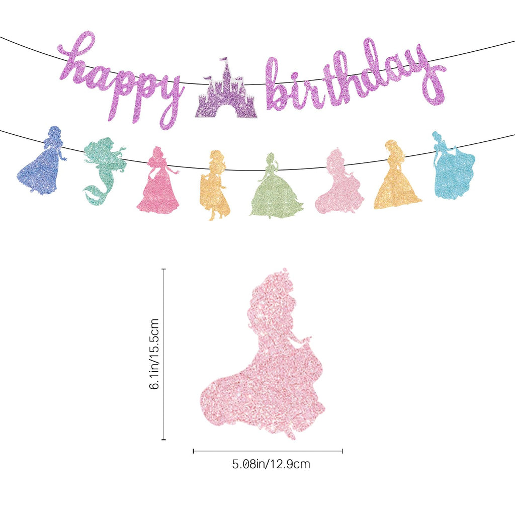 Neyeidru Princess Birthday Banner Decorations - Pink Happy Birthday Garland Glitter Bunting for Girls Coquette Birthday Party Decorations Favor Supplies