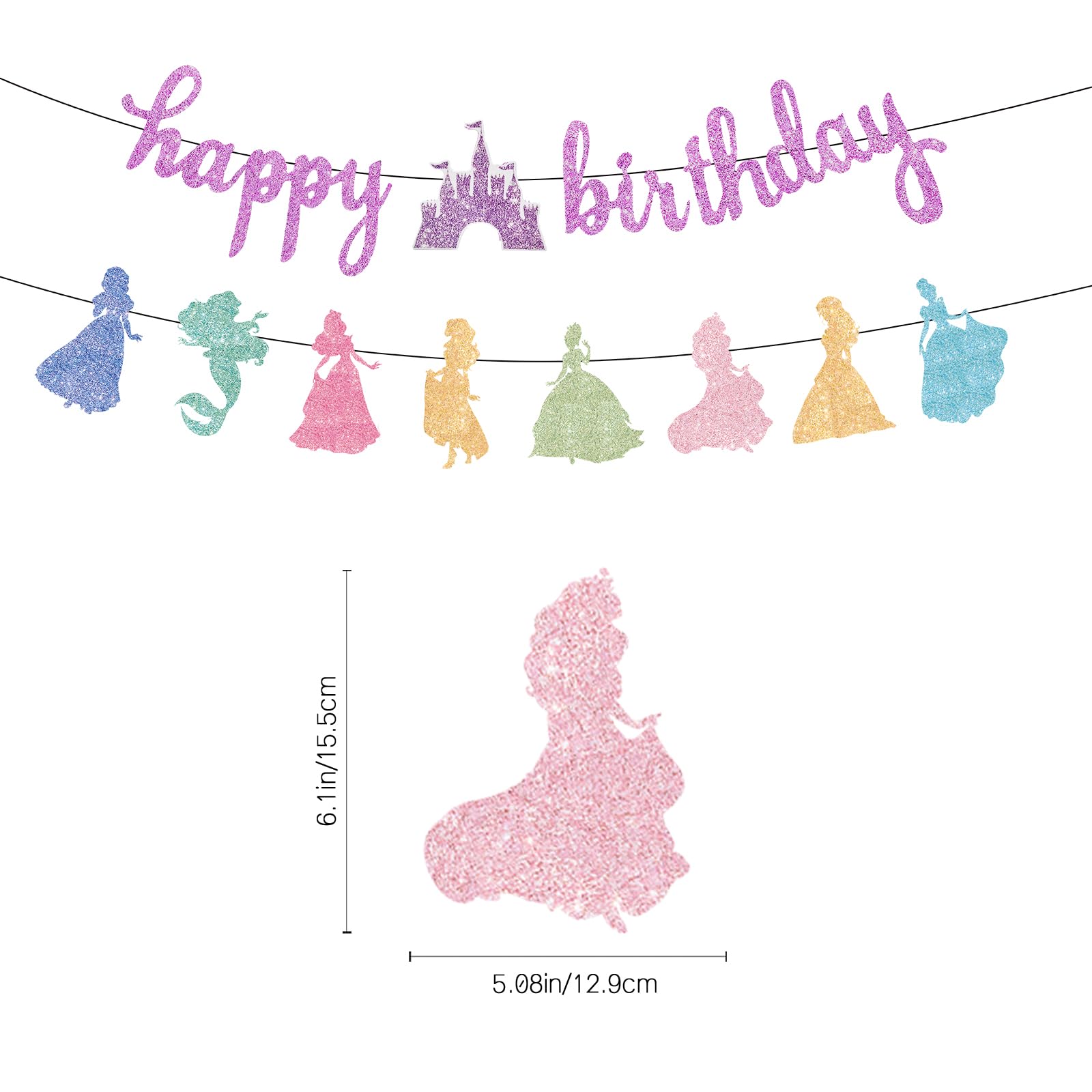 Neyeidru Princess Birthday Banner Decorations - Pink Happy Birthday Garland Glitter Bunting for Girls Coquette Birthday Party Decorations Favor Supplies