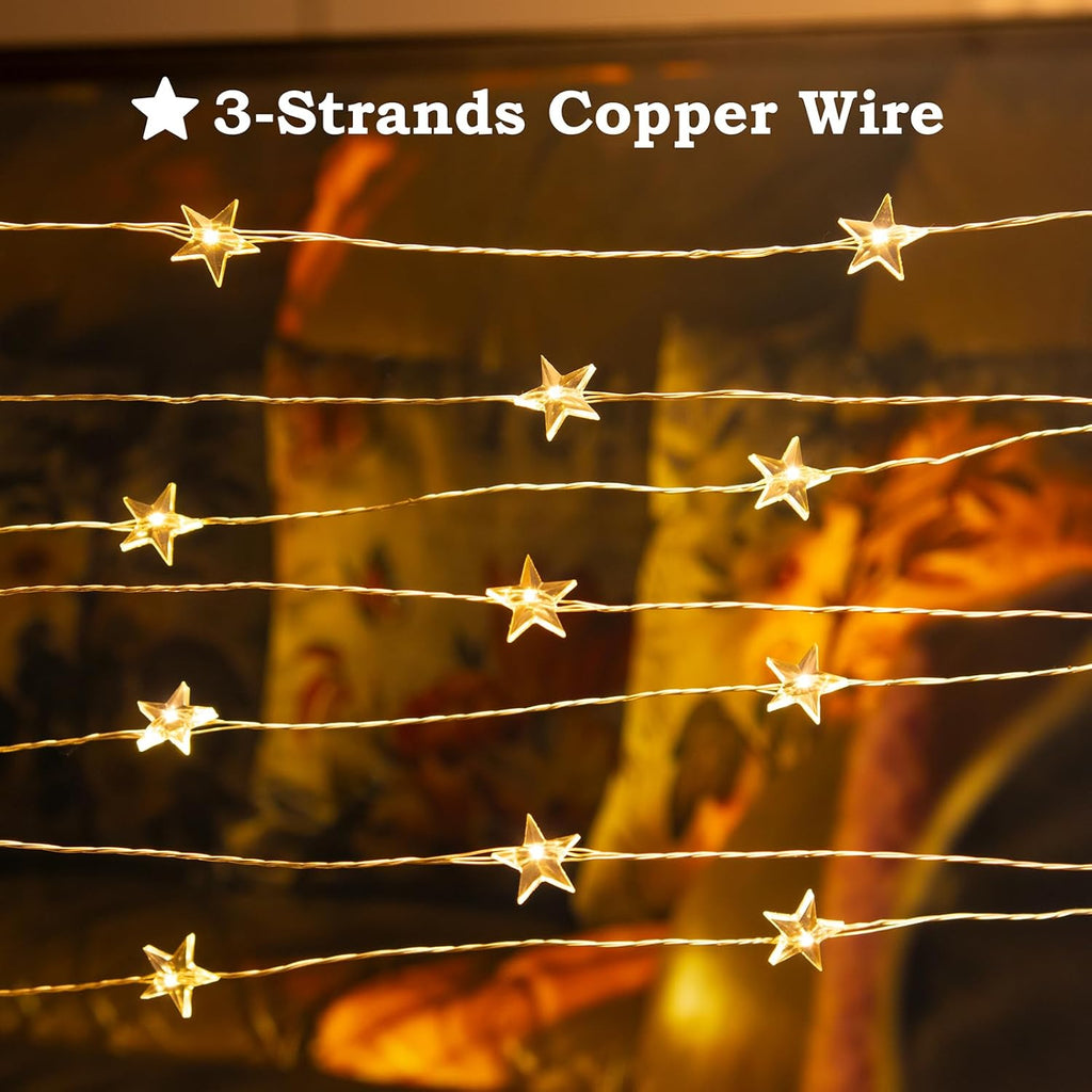 Star String Lights - 40FT 120 LEDs Waterproof Fairy Lights with 8 Modes Remote | Warm White Silver Wire for Indoor & Outdoor Decor