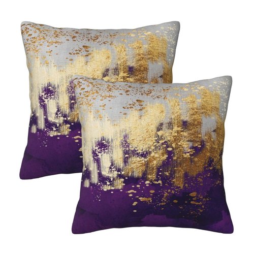 Weiscode Purple and Gold Abstract Art Throw Pillow Covers, 18x18 Inch, Gold Purple Decorative Pillows for Couch Living Room Bedroom Sofa Decor, Luxury Modern Art Pillowcase Cushion Covers