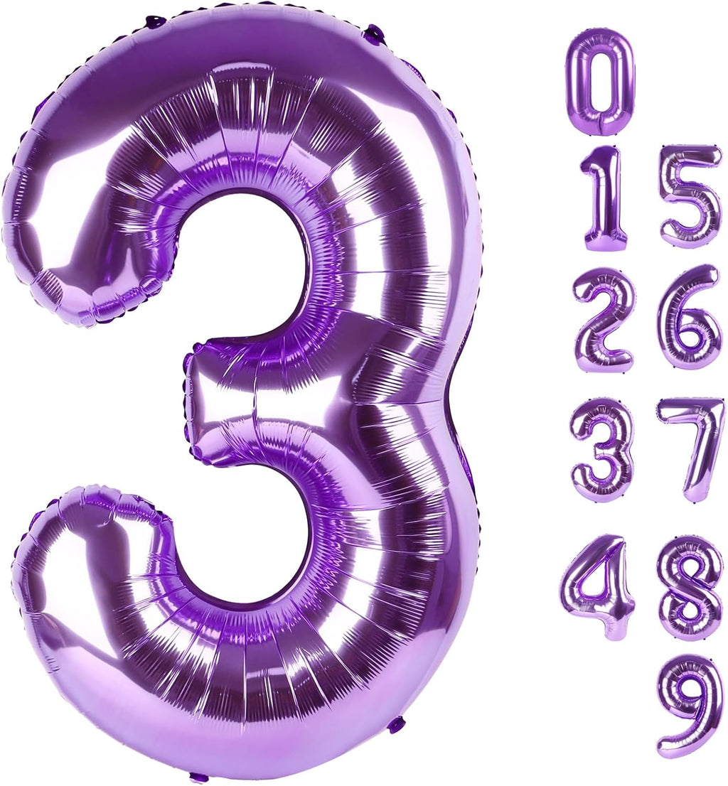 Numbers Balloon - 40 Inch Large Purple Balloon for 3rd Birthday Party Decorations