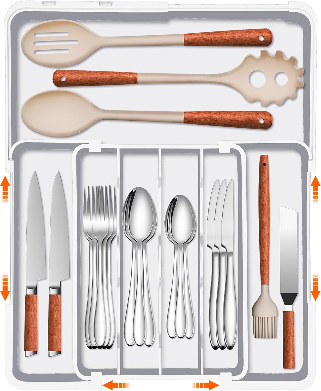 Spaclear Silverware Organizer - Expandable BPA-Free Utensil Drawer Tray with 7 Compartments | White