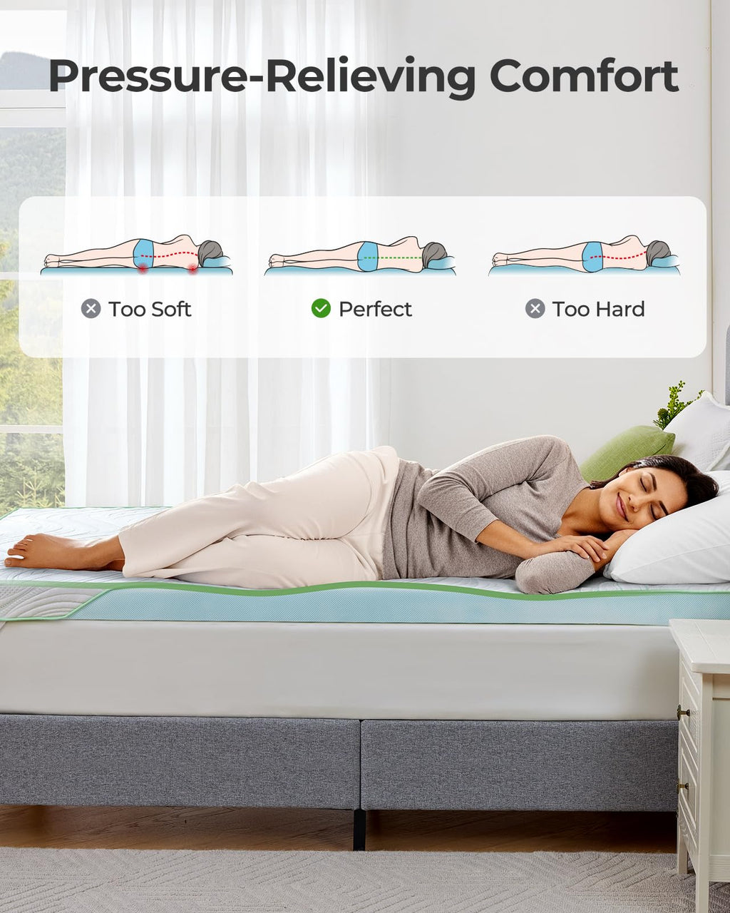 PERLECARE Firm Mattress Topper Queen- 3 Inch Bamboo Memory Foam Mattress Topper for Pressure Relief, Queen Bed Topper Suitable for Side Sleepers and Back Sleepers, Removable & Washable