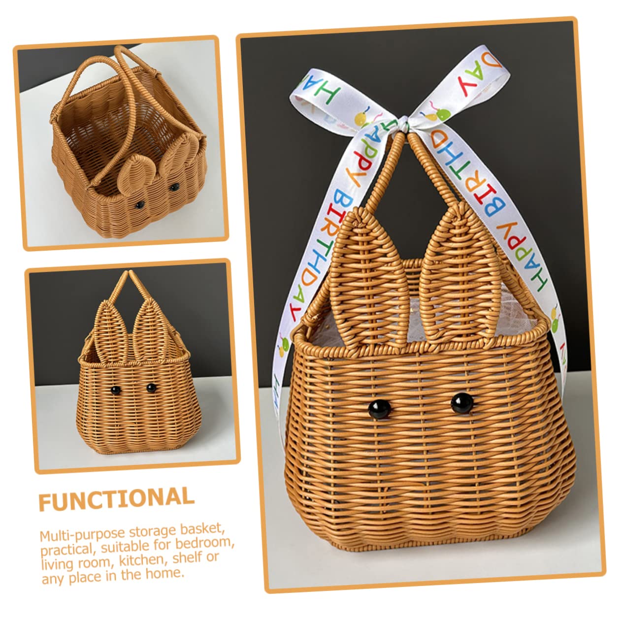 Toyvian Easter Bunny Woven Basket Cute Rabbit Handbasket 6.3In Multi-Purpose Storage Organizer for Home Nursery Picnic and Sundries