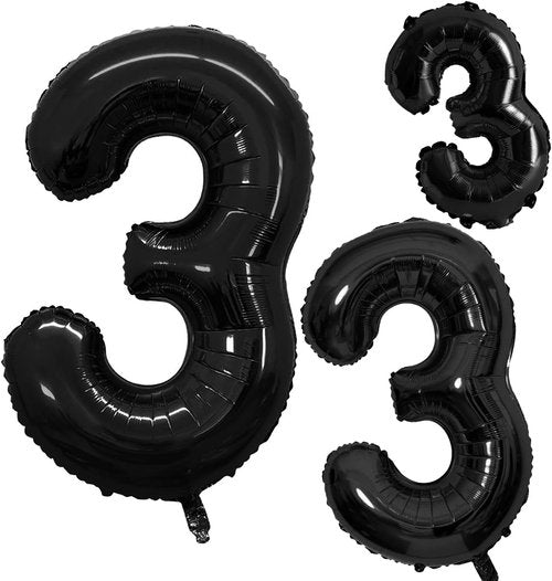 GOER Black Foil Number 3 Balloons - Giant 3rd Birthday Party Decorations | 42 Inch, 32 Inch, 16 Inch