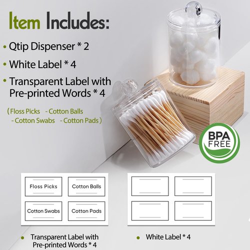 Clear Acrylic Qtip Holder Dispenser by [Brand Name] - 2 Pack Cotton Swab Canisters for Bathroom & Vanity Storage