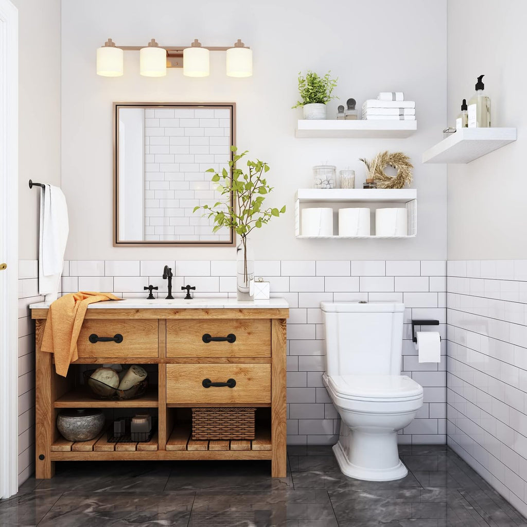 QEEIG Bathroom Shelves Over Toilet - Wall Mounted Floating Storage for Toilet Paper | Set of 3, 16 Inch, White
