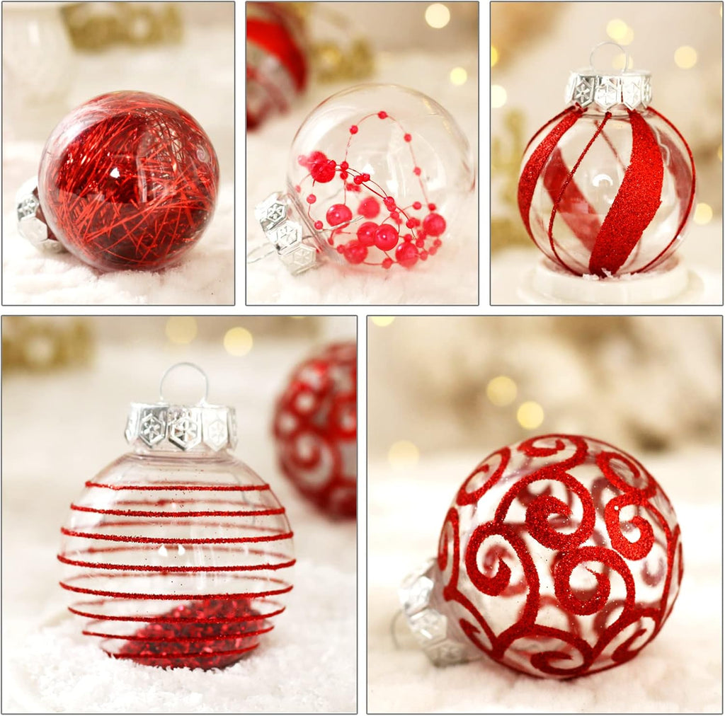 Skiennix 30-Piece Christmas Ornaments Set - Shatterproof Red & Clear Baubles for Holiday Decor