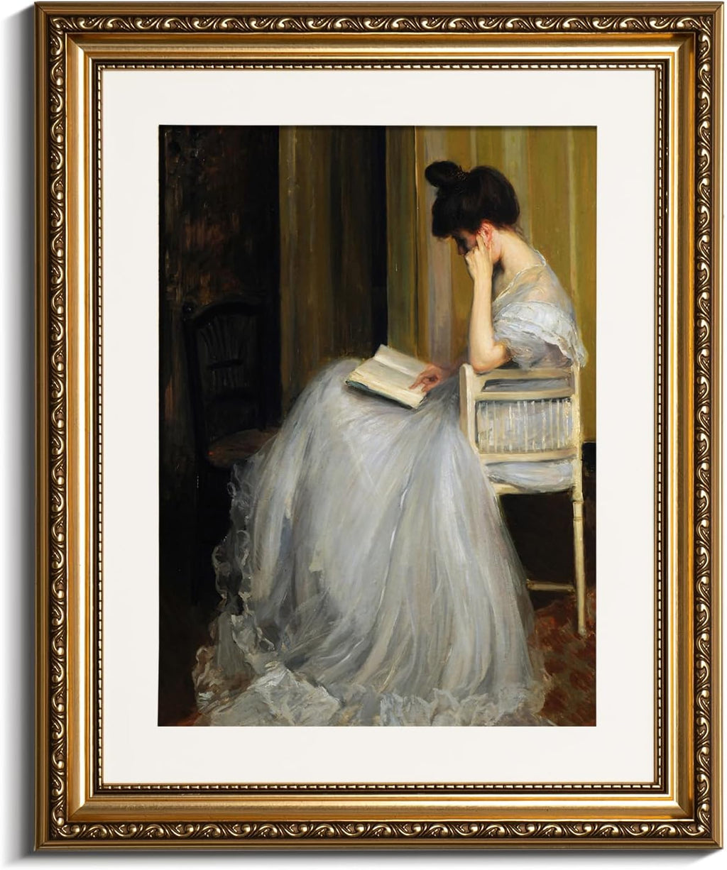 VIYYIEA Gold Framed Canvas Print - Vintage Women Reading Wall Art for Living Room & Bedroom | 13x16in