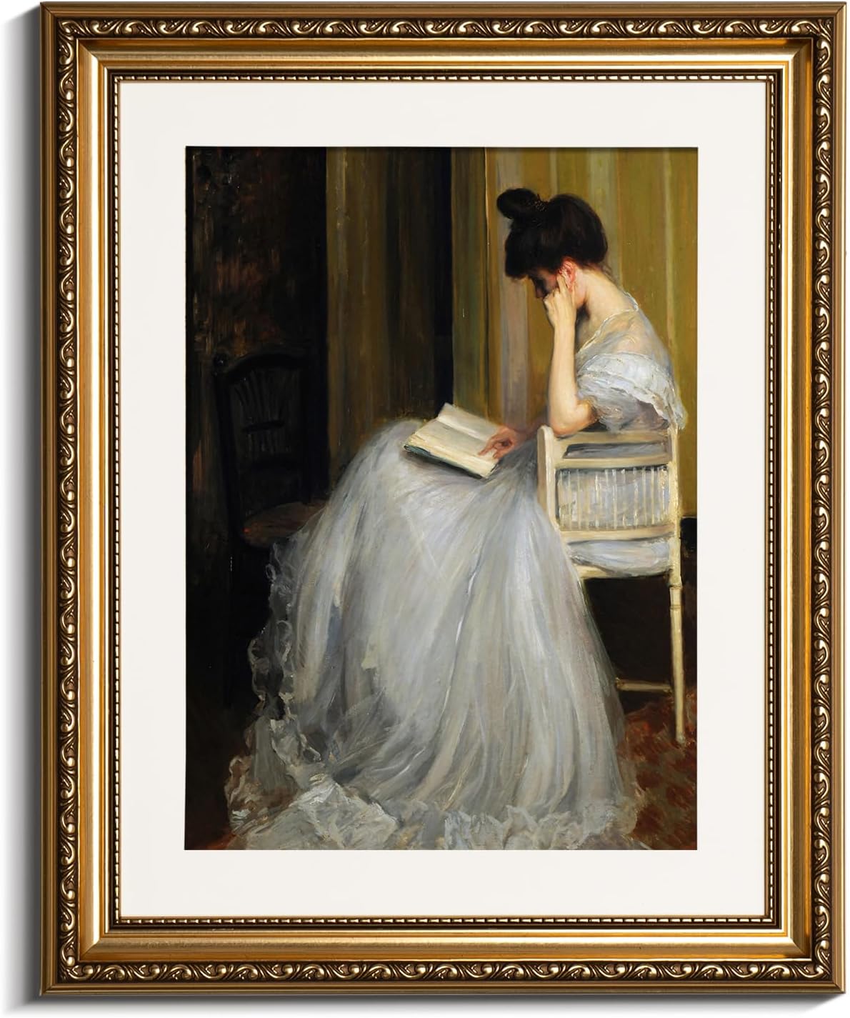 VIYYIEA Gold Framed Canvas Print - Vintage Women Reading Wall Art for Living Room & Bedroom | 13x16in