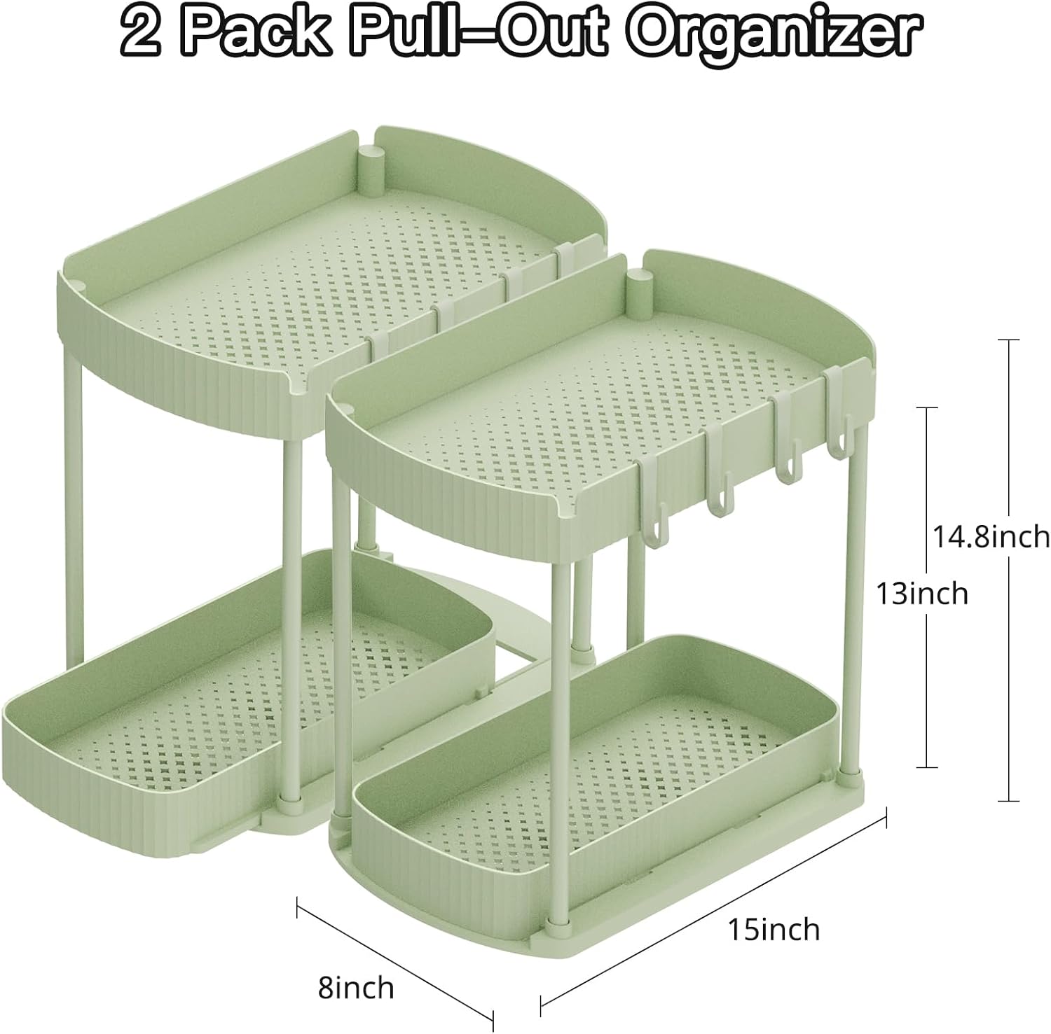 Ukeetap Multi-Purpose Pull-Out Storage Organizers - Under Sink & Cabinet Solutions | 14.8 Inch, Green