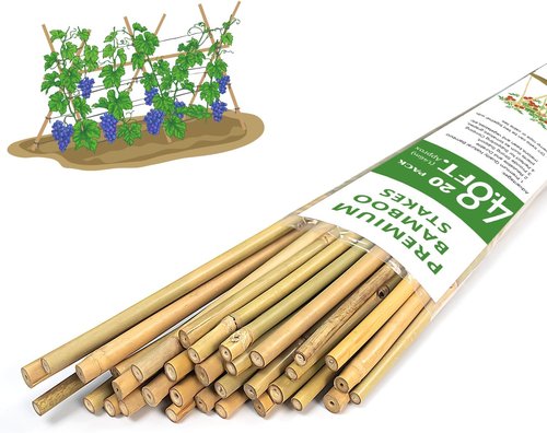 GAGINANG Bamboo Garden Stakes - 4.8FT Sturdy Natural Trellis Support for Tomatoes, Vegetables & Climbing Plants | 20 Pack
