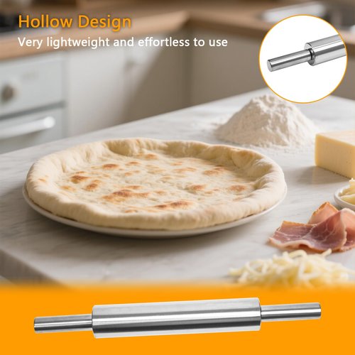 REDANT 17-Inch 18/8 Stainless Steel Rolling Pin - Metal Dough Roller for Baking, Pizza, Chapati & Cookies - Non-Slip Handles, Dishwasher Safe