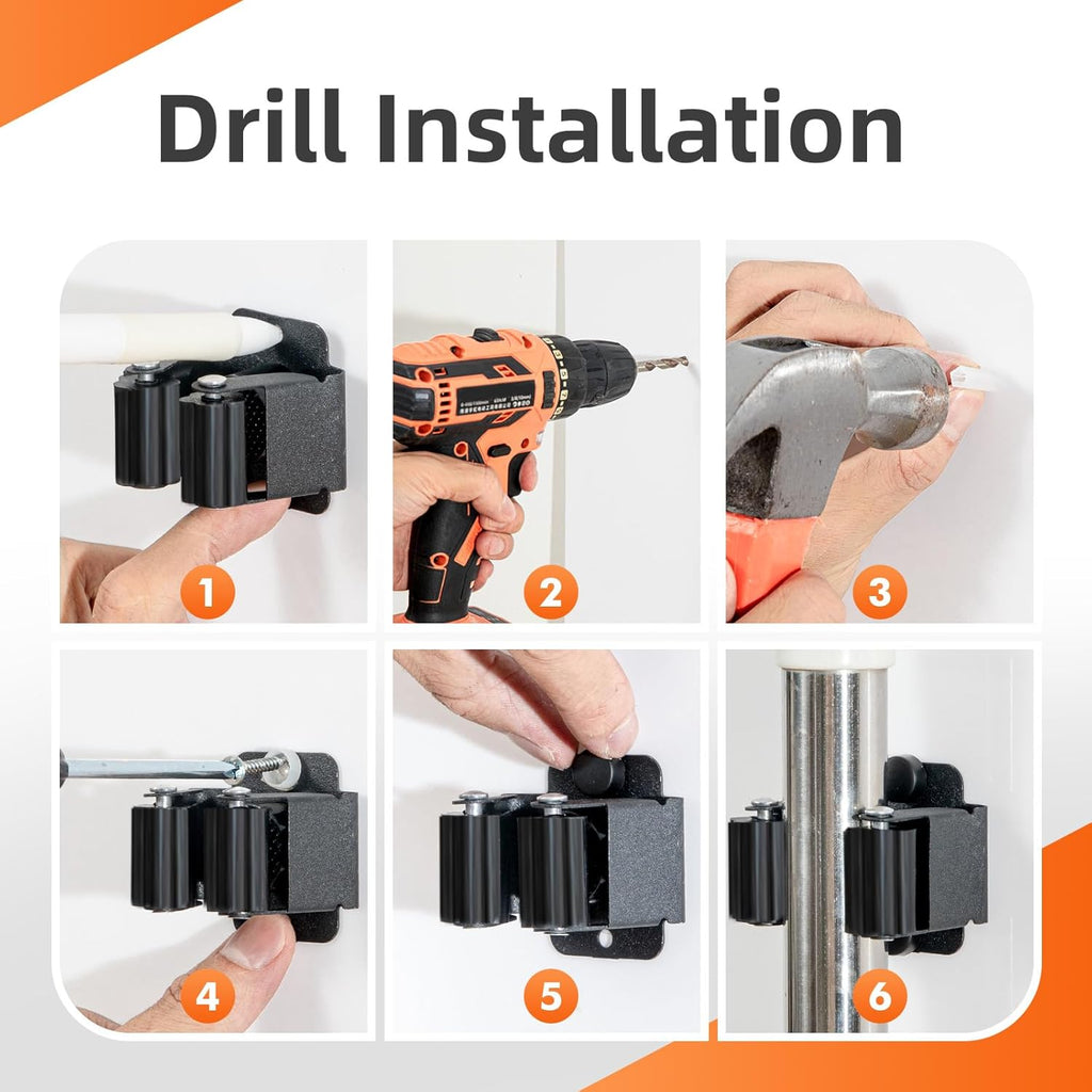 Skiennix Heavy-Duty Broom Holder Wall Mount - Stainless Steel Mop Organizer for Kitchen & Garden | 5 PCS