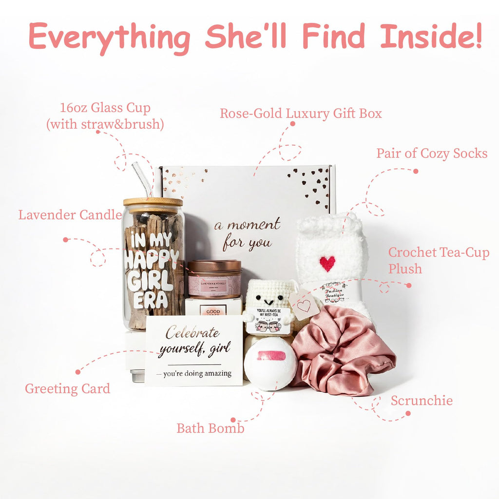 MHSMHL Best Friend Bestie Birthday Gifts for Women, Friendship Gifts for Women, Best Friend Gift Basket Galentines Gifts Valentines Day Gift for Friends Spa Care Box with 16oz Glass Cup