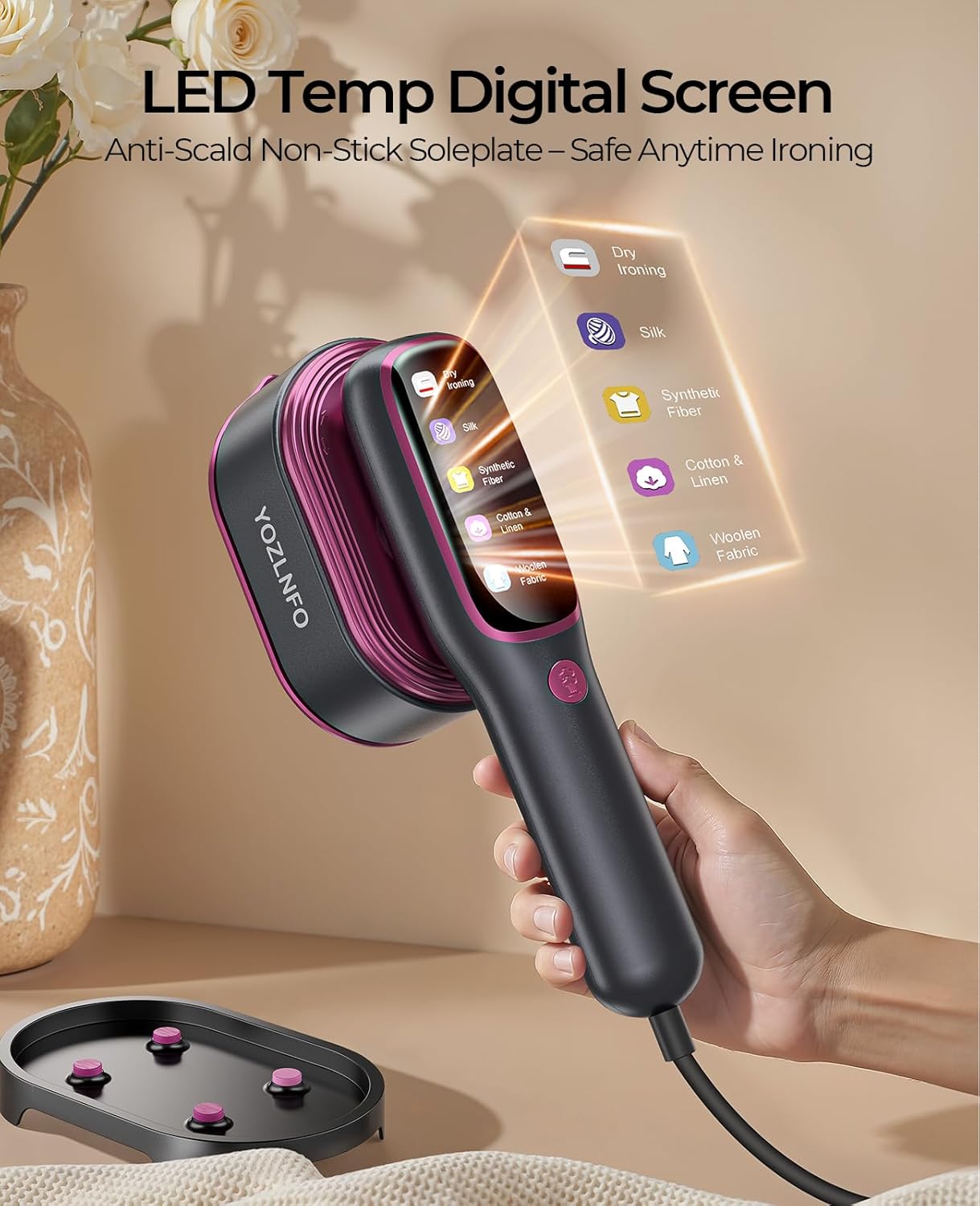 Skiennix Portable Travel Steamer - 2-in-1 Mini Handheld Iron with Fast 15s Heat Up - Purple Pink Color