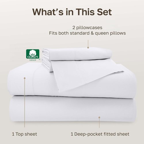 California Design Den Queen Size Sheet Set - 500 Thread Count 100% Cotton Sateen - Deep Pocket White Bedding