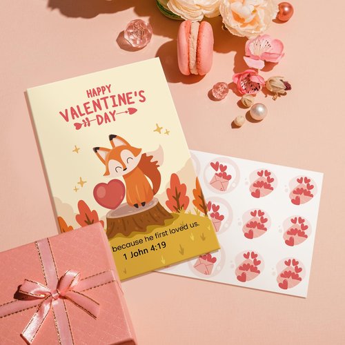 24 Assorted Religious Valentine's Day Card Set, Bible Verse Valentines Cards with Envelopes and Stickers, Animal Christian Valentines Day Card Bulk for Kids School, 4 x 6 In(6 Designs, 4 Each)