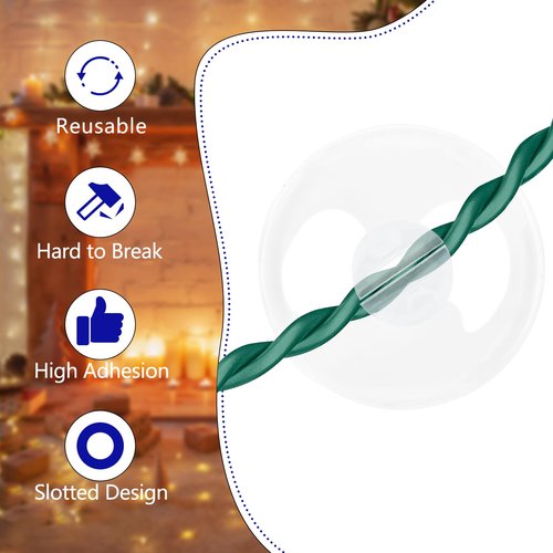 AccEncyc Christmas Light String Suction Cup Holders & Hooks for Seasonal Lights & Xmas Decorations (50Pcs)