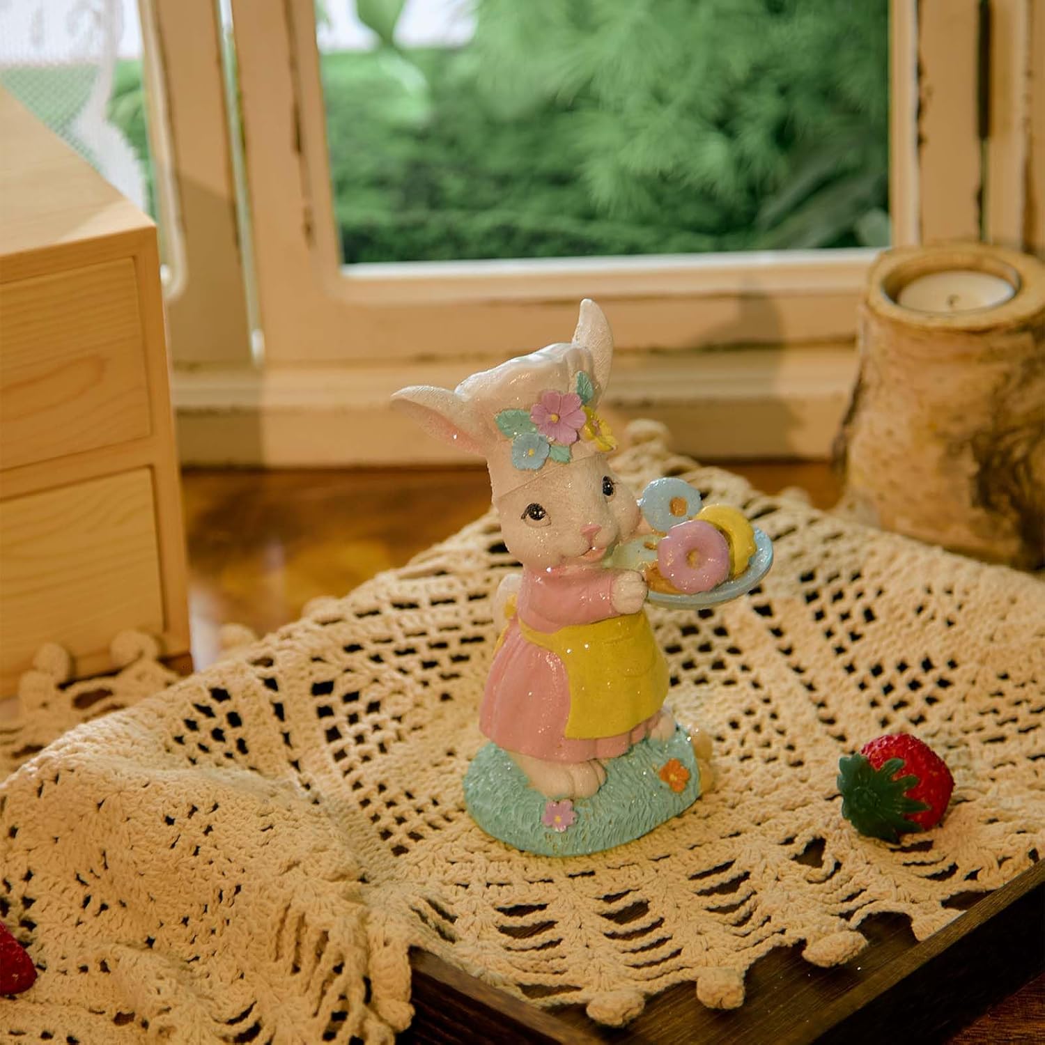 Zayton Easter Rabbit Statues - Handmade Resin Bunny Decorations for Spring | Indoor Tabletop Decor