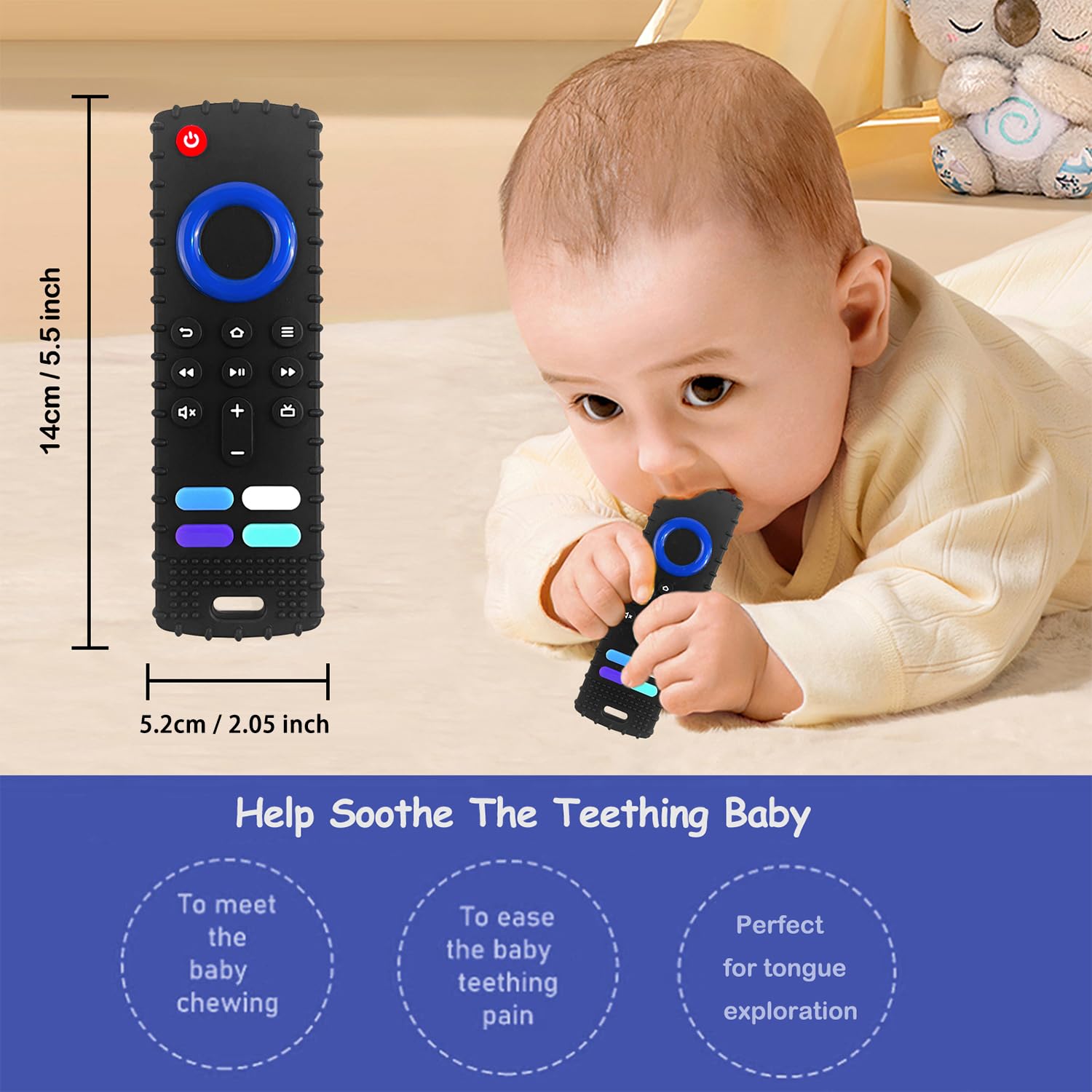 ROBBEAR Baby Teething Toy - Food Grade Silicone Teether in Fire TV Stick Shape | BPA-Free for 3-18 Months