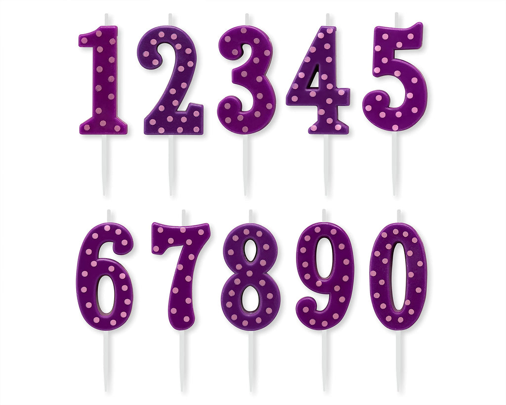 Papyrus Number Birthday Candles Pack, Purple Polka Dots (10-Count)