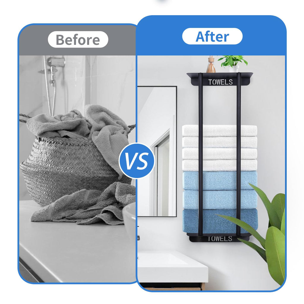 Bathroom Towel Storage Rack,30 Inch Towel Racks for Bathroom Wall Mounted with Shelf Can Holds 8 Large Towels, Metal Wall Towel Rack for Rolled Towels,Folded Towels (Black)