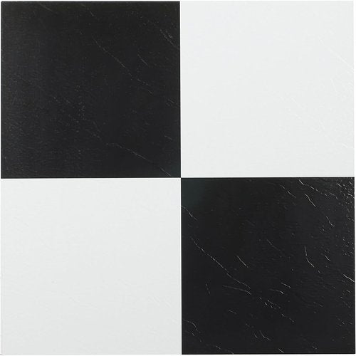 Achim Home Decor Nexus Self-Adhesive Vinyl Floor Tiles - 12" x 12", Black/White Pattern, Easy Peel & Stick DIY Flooring