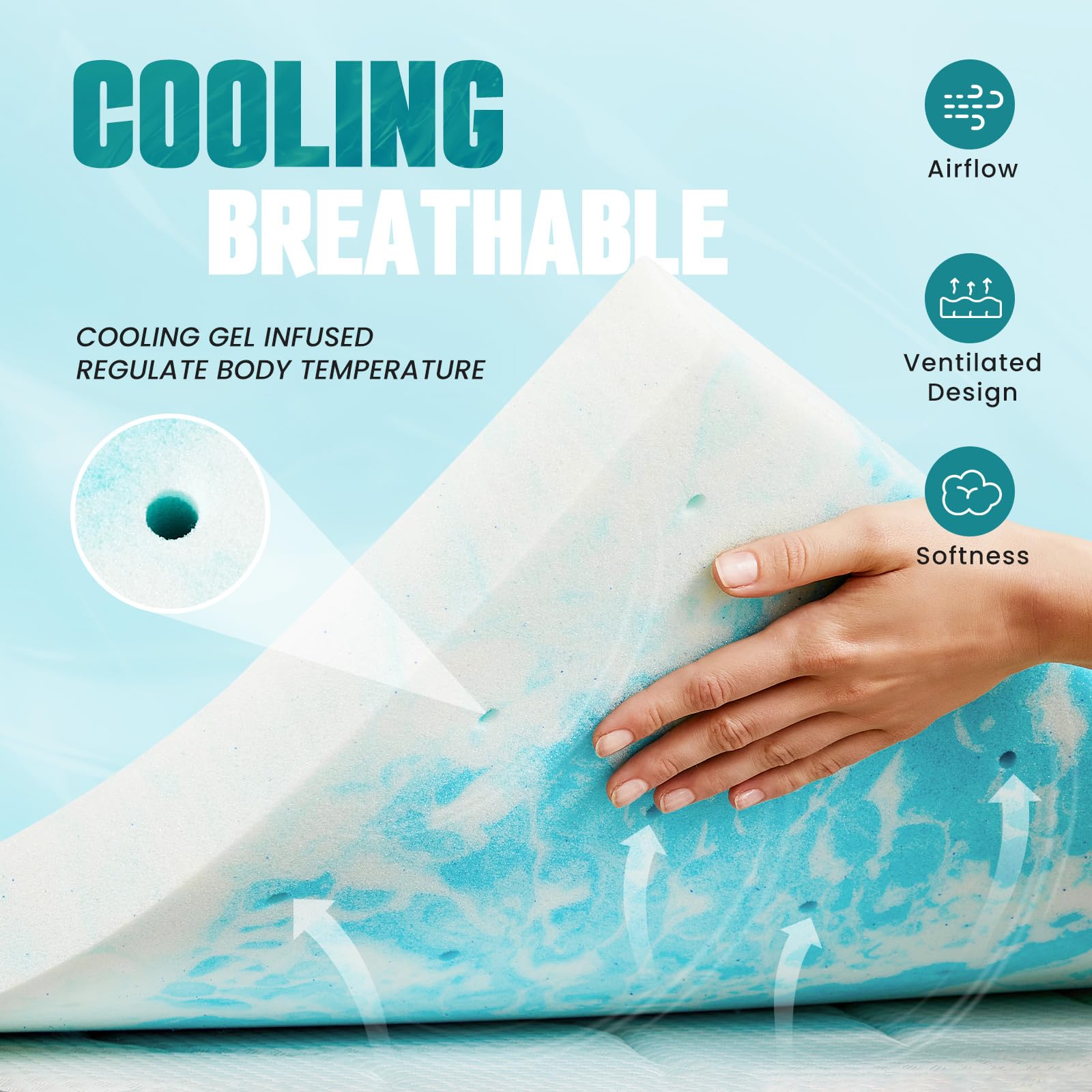 NEWBULIG Mattress Toppers Memory Foam King, 2 Inch Thick Bed Topper Pad Cooling Gel Infused Soft Comfy Padding Breathable for Sleeper Sofa Couch RV Camper, CertiPUR-US Certified