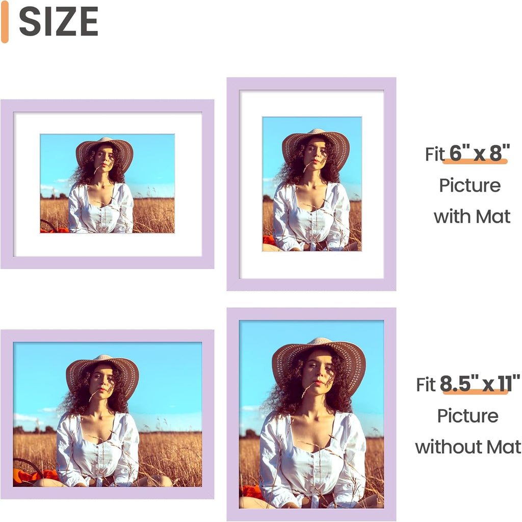 Upsimples 8.5x11 Picture Frame - Versatile Display for 6x8 Photos with Mat or 8.5x11 Without - Purple, 1 Pack