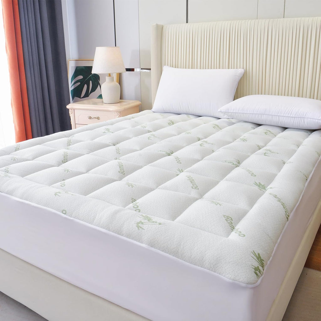 Skiennix Mattress Topper - Ultra Soft Bamboo Viscose Pad for Back Pain Relief | Queen Size, Deep Pocket Fits 8-21 Inches