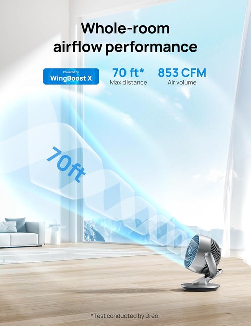 DREO Smart Fan - 120° Vertical & 90° Oscillating Quiet Air Circulator | 13-Inch, Remote Control, 4 Speeds