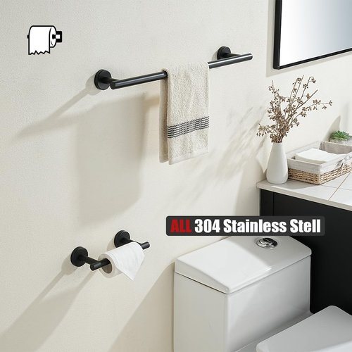 JQK Black Toilet Paper Holder - Double Post Wall Mount Tissue Holder | Durable 304 Stainless Steel for Mega Rolls