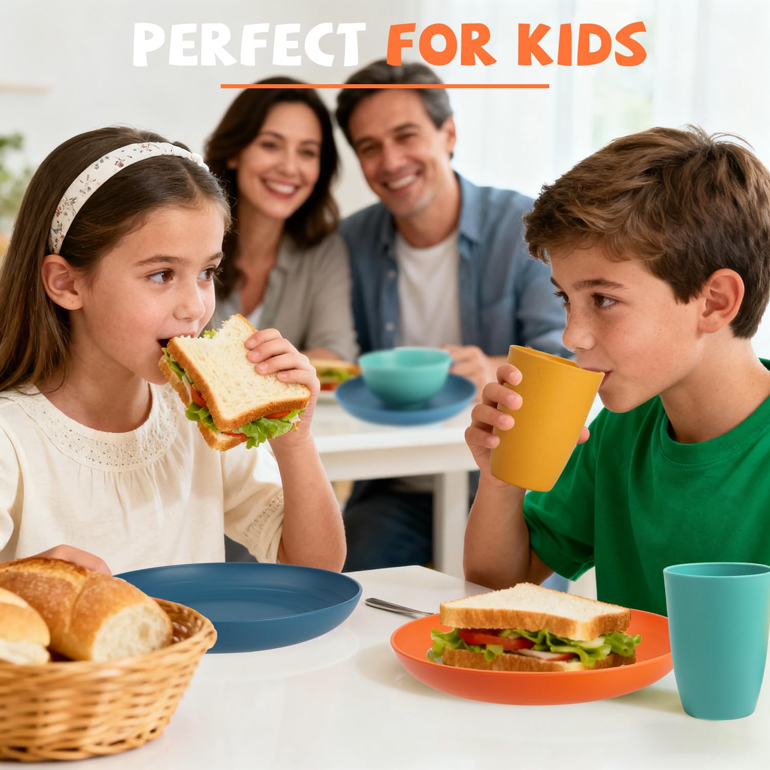 Perlapoc Wheat Straw Dinnerware Sets, 20 PCS Service for 4, Dishwasher & Microwave Safe Kids Plates and Bowls Sets, Unbreakable Lightweight Outdoor Camping Dishes - Multicolor