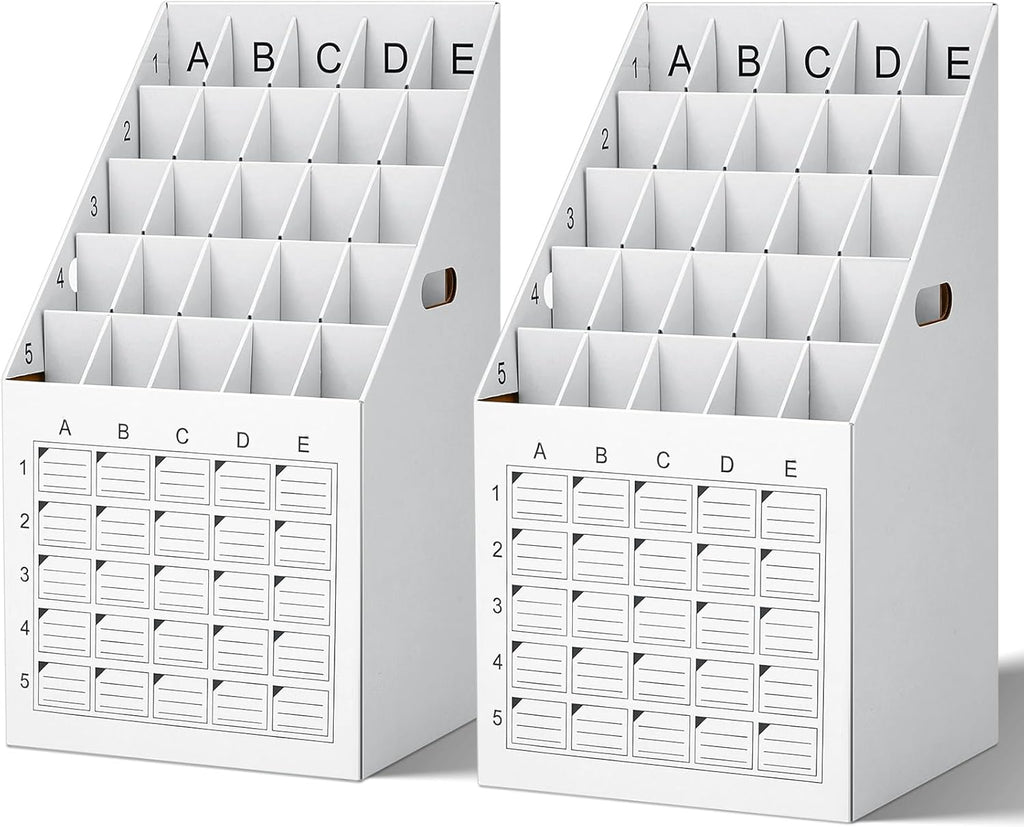 Menkxi Vertical Blueprint Storage Organizer - 2 Pack 25 Slot Roll File Holder | Corrugated Cardboard with Labeling Grid
