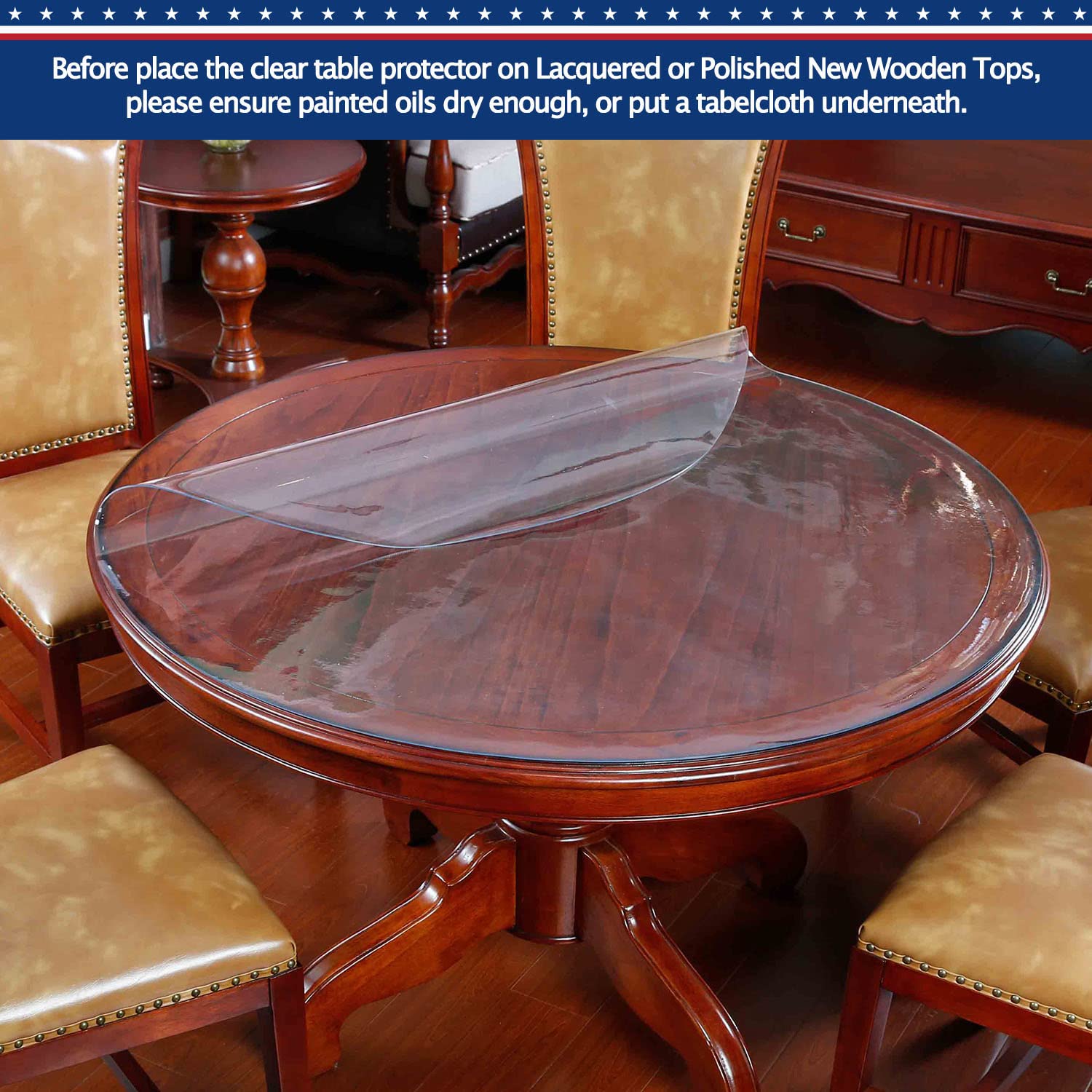 Round Dining Room Table Protector Tablecloth Cover Clear Plastic Cloths Waterproof Wipeable Heat Resistant Vinyl PVC DeskTop Pad for Coffee Office Conference Meeting Tables Desk Furniture Mat 52 " Dia
