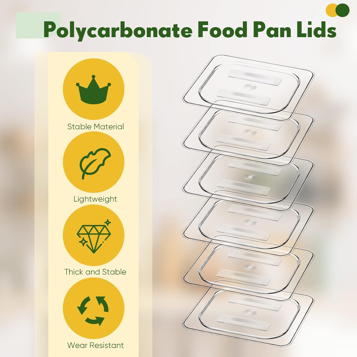Polycarbonate Food Pan Lids by [Brand Name] - 6 Pcs Clear Plastic Covers with Handle | 1/6 Size 6.9 x 6.3 Inch