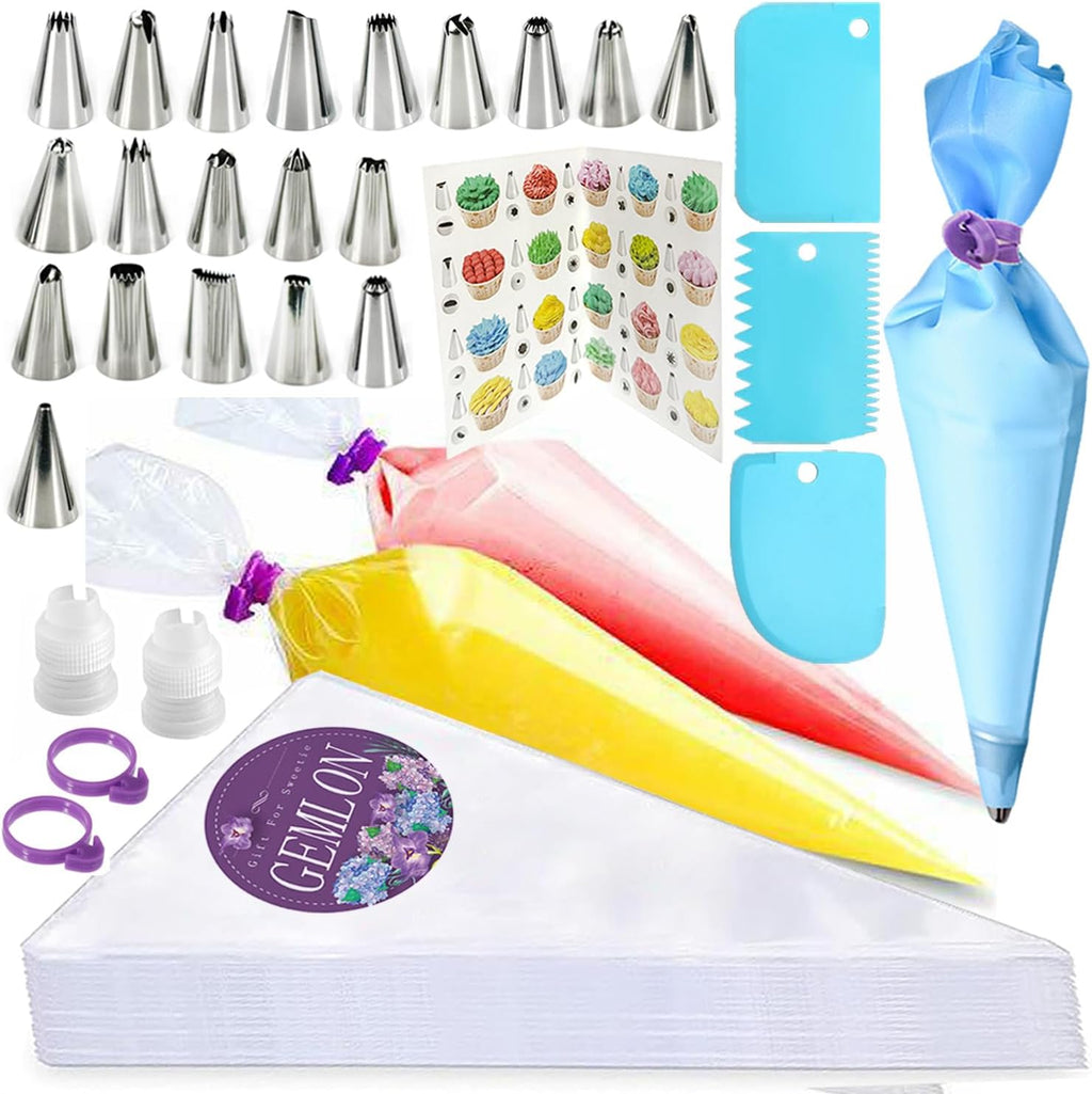 Skiennix Piping Bags and Tips Set - 100PCS Disposable 12-Inch Pastry Bags for Cake Decorating & Frosting