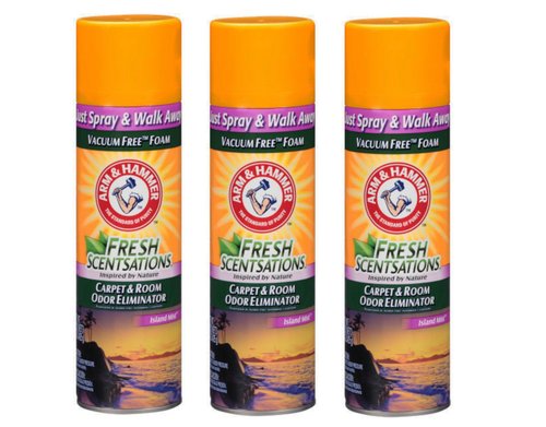 Arm & Hammer Fresh Scentsations Carpet & Room Odor Eliminator Spray, Island Mist, Vacuum-Free Foam, Just Spray and Walk Away, 15 oz (Pack of 3)
