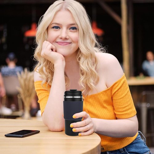 Disoza 16 Oz Travel Mug - Black Insulated Stainless Steel Coffee Mug for Hot & Iced Drinks
